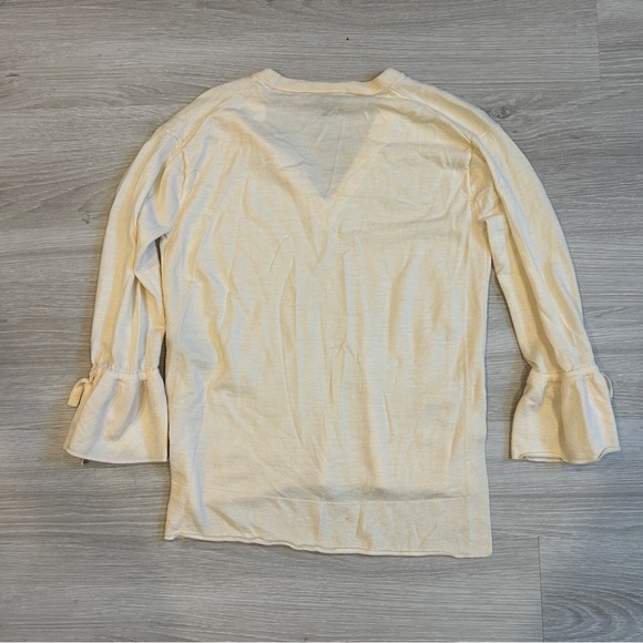 J. Crew Women's Cream Merino Wool V-Neck Sweater with Tie Sleeve - Small - Picture 5 of 8